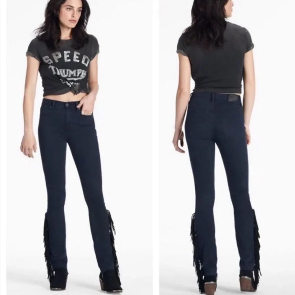 Lucky Brand‎ Jeans Size 4 27 Black Bridgette Skinny Western Fringe Raw Hem Denim